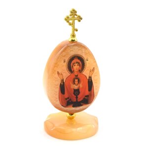 Яйцо из селенита на подставке с крестом "Б. М. Неупиваемая чаша" 47*47*105мм