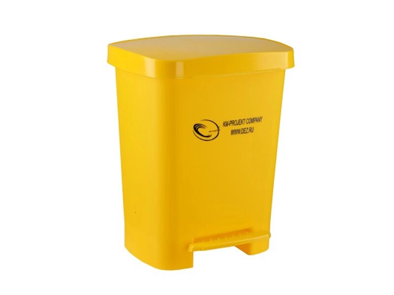 Контейнер многоразовый педальный для медицинских отходов - 15л. желтый класс Б от компании ЛИДЕРМЕД - фото 1