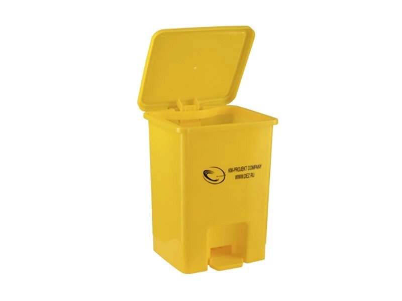 Контейнер многоразовый педальный для медицинских отходов - 25л. желтый класс Б от компании ЛИДЕРМЕД - фото 1