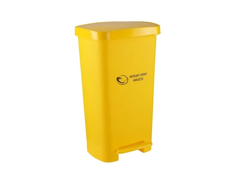 Контейнер многоразовый педальный для медицинских отходов - 50л. желтый класс Б от компании ЛИДЕРМЕД - фото 1
