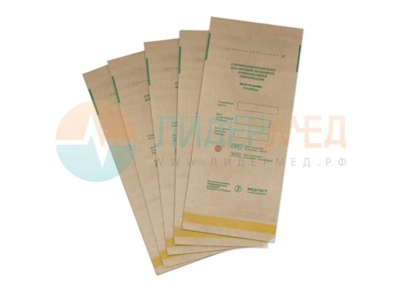 Пакеты из крафт-бумаги самоклеющиеся для паровой, воздушной, этиленоксидной стерилизации 100*200мм "СтериМаг" - 100шт/уп от компании ЛИДЕРМЕД - фото 1