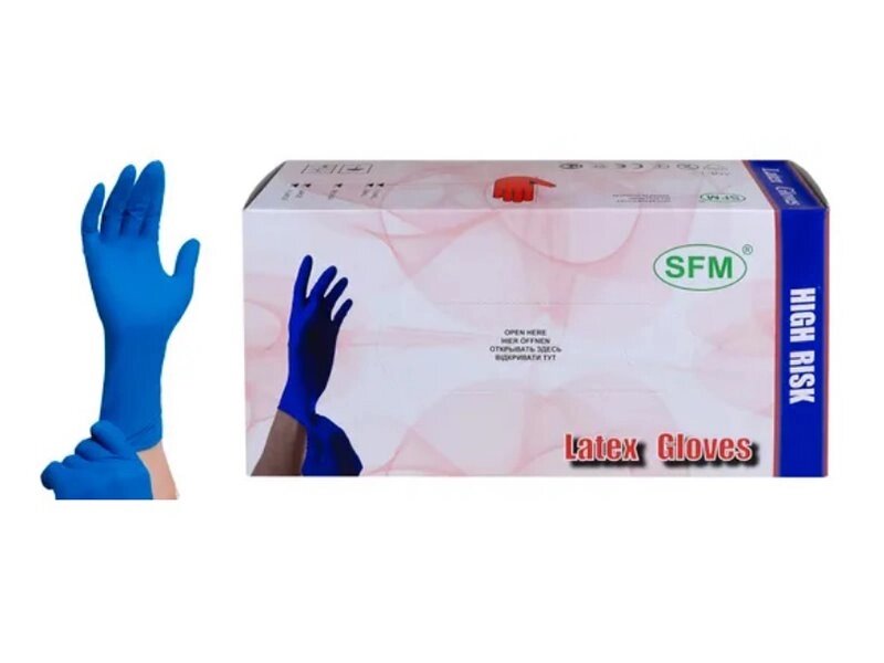 Перчатки латексные сверхпрочные нестерильные неопудренные SFM High Risk - L от компании ЛИДЕРМЕД - фото 1