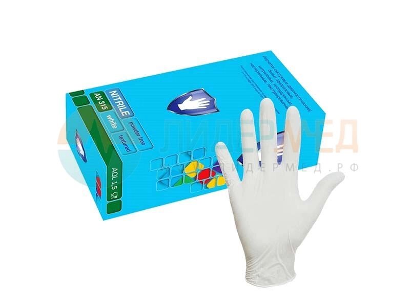 Перчатки нитриловые Safe&Care белые текструрированные неопудренные - L от компании ЛИДЕРМЕД - фото 1