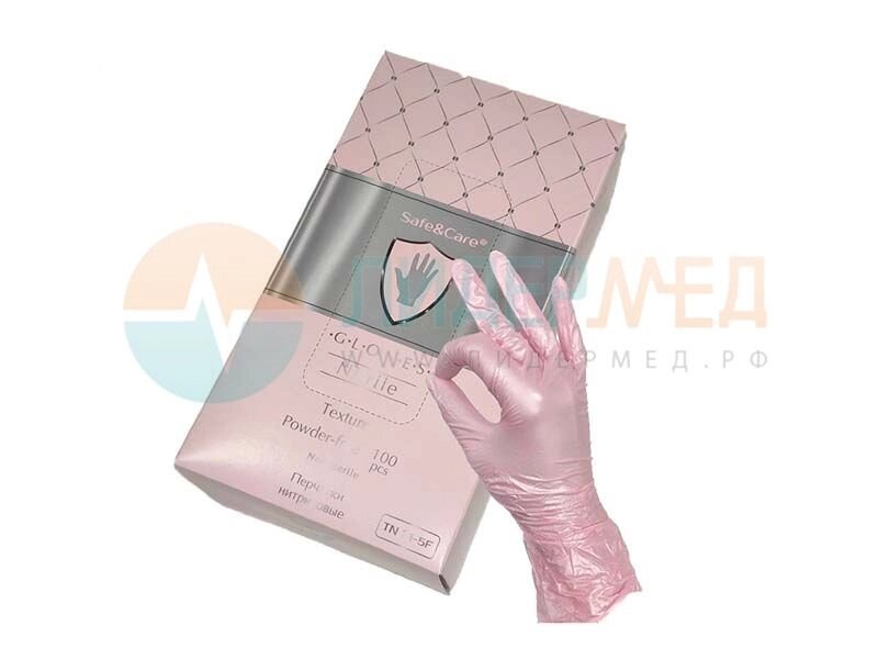 Перчатки нитриловые Safe&Care перламутрово-розовые - M от компании ЛИДЕРМЕД - фото 1