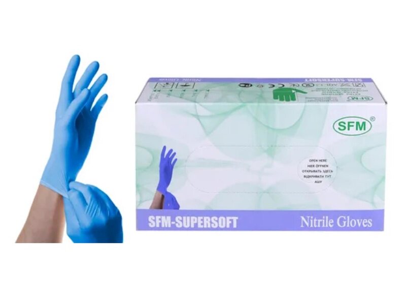 Перчатки нитриловые SFM SUPERSOFT 24 см смотровые нестерильные  - XL от компании ЛИДЕРМЕД - фото 1