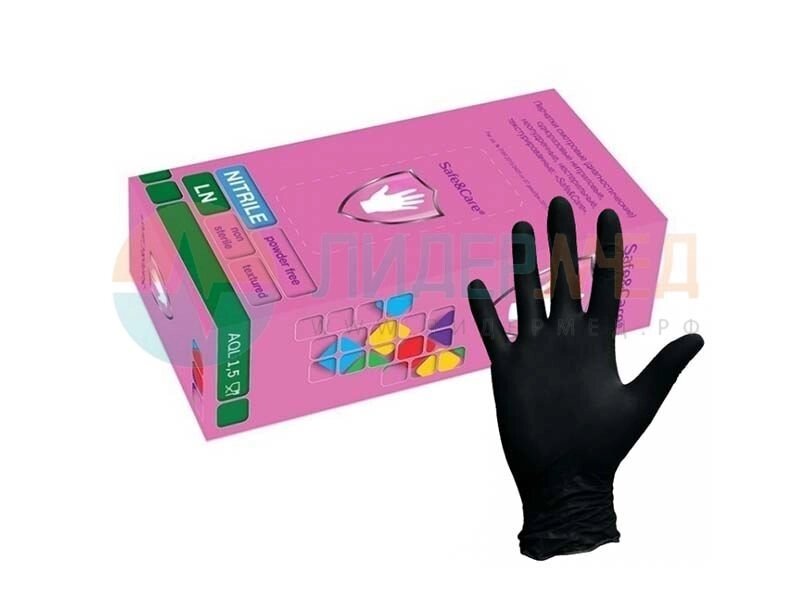 Перчатки нитриловые смотровые "Safe&Care", черные  - L от компании ЛИДЕРМЕД - фото 1