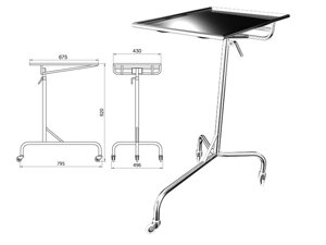 Столик инструментальный из нержавеющей стали передвижной хирургический СИО-01 - мод. СИО-01 (М) 665х430мм