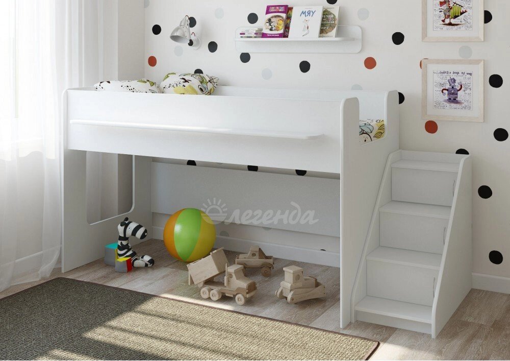 Детская кровать чердак Легенда 23.2 белая от компании Ассорти Мебель для ВСЕХ - фото 1