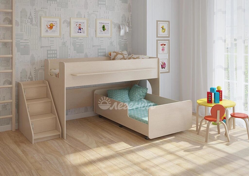 Детская выкатная двухъярусная кровать Легенда 23.4 от компании Ассорти Мебель для ВСЕХ - фото 1
