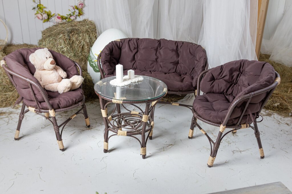 Комплект мебели с диваном Багама, подушки "ушки" коричневые (полиротанг) (Р) от компании Ассорти Мебель для ВСЕХ - фото 1