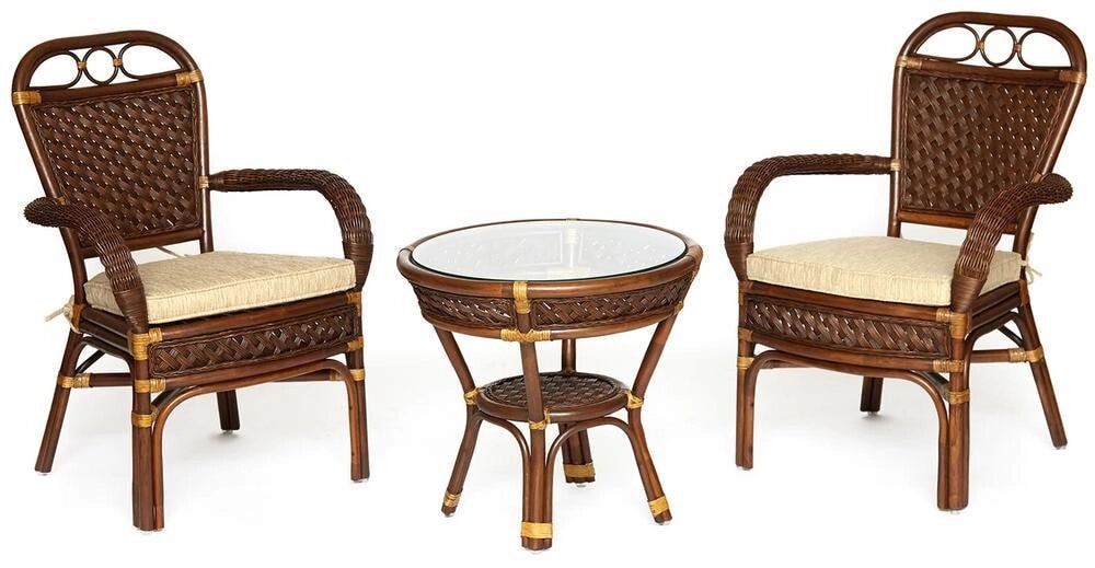 Комплект террасный «Andrea» (2 кресла с подушкой + 1 столик) (Pecan washed) от компании Ассорти Мебель для ВСЕХ - фото 1