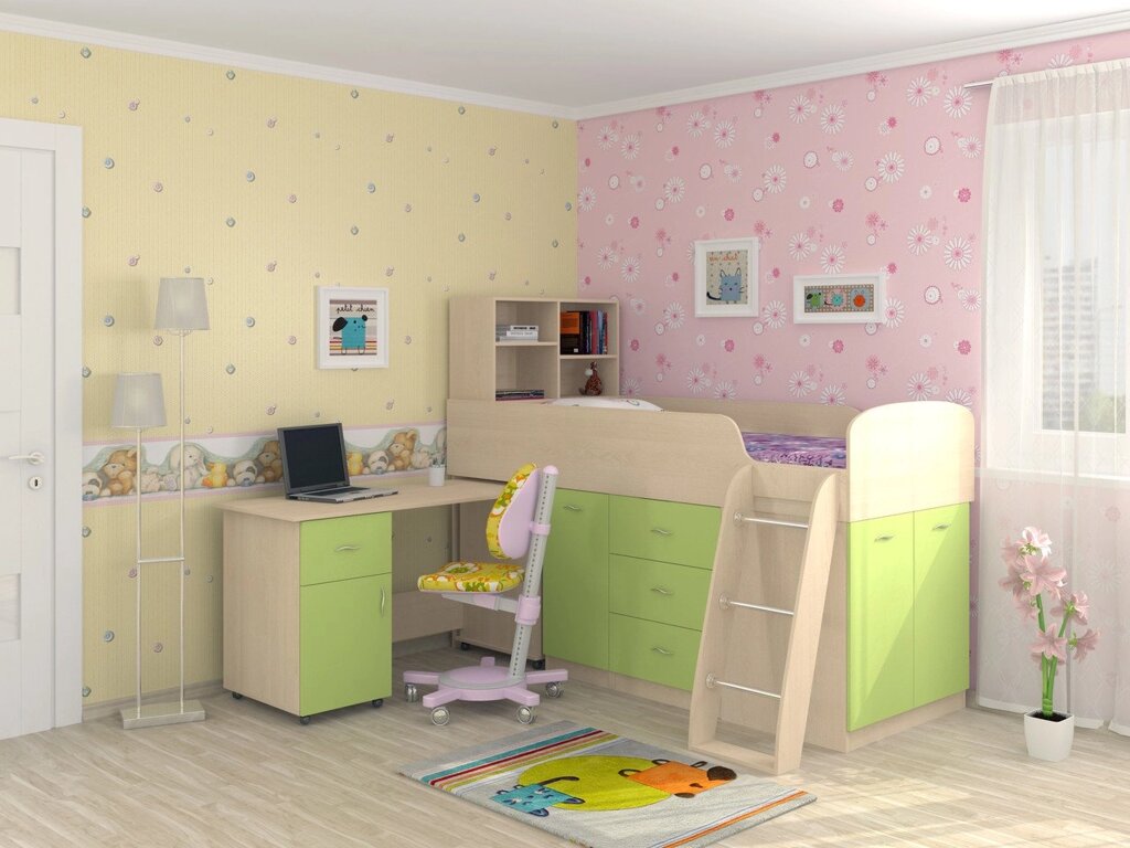 Кровать чердак  детская Дюймовочка-1 (ФМ) от компании Ассорти Мебель для ВСЕХ - фото 1