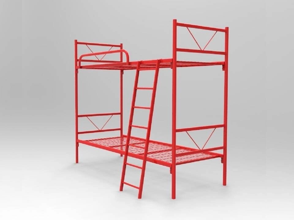 Кровать металлическая двухъярусная с лестницей К.10.2.2 от компании Ассорти Мебель для ВСЕХ - фото 1