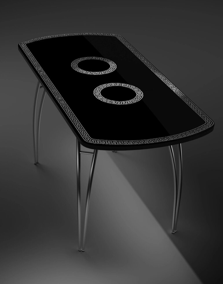 Кухонный стол Версаль 1100*700/400 форма 3 (стекло закаленное), хромированный металлокаркас Паук черный/серебро от компании Ассорти Мебель для ВСЕХ - фото 1