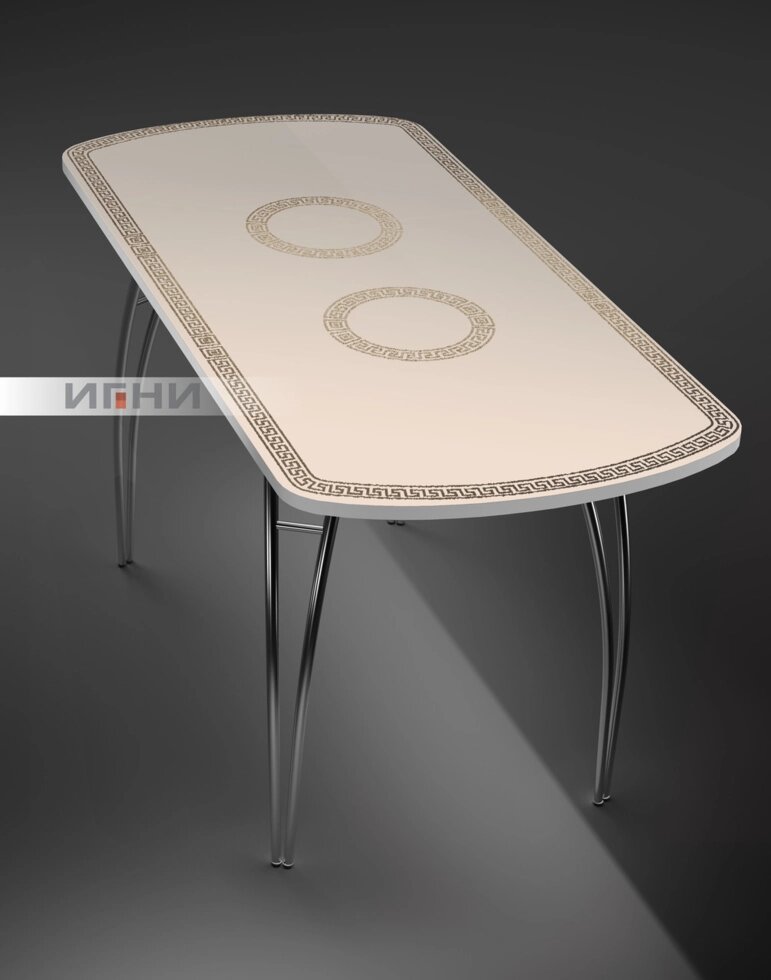 Кухонный стол Версаль 1100*700/400 форма 3 (стекло закаленное), хромированный металлокаркас Паук молочный/бронза от компании Ассорти Мебель для ВСЕХ - фото 1