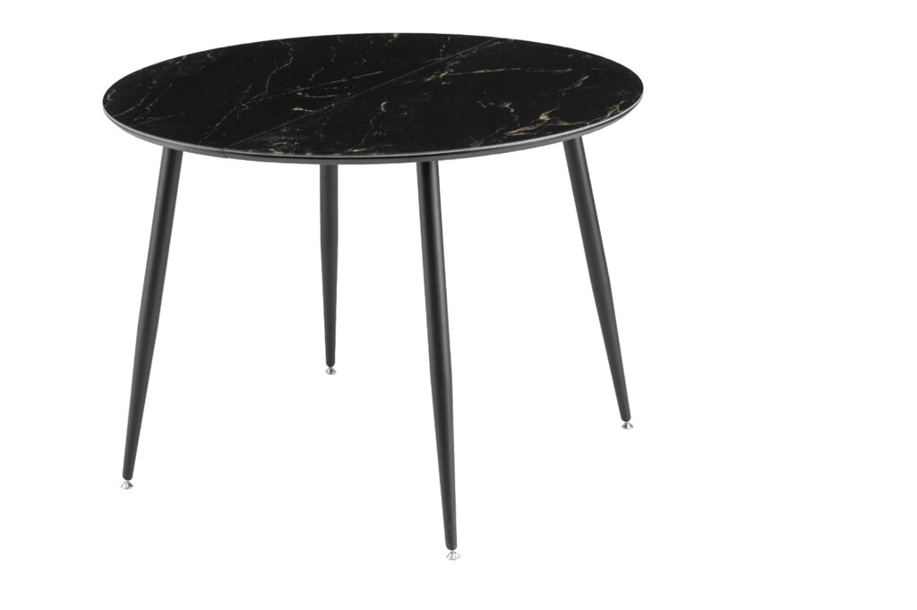 Стол "Артур" D 100(139)*100 МДФ + стекло 4мм Черный мрамор, опоры металл черный от компании Ассорти Мебель для ВСЕХ - фото 1