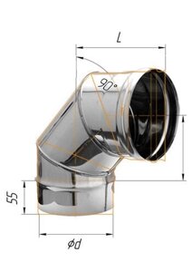 Колено 90 градусов для дымохода из нержавейки D= 150 мм