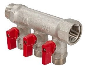 Коллектор с отсекающими шаровыми кранами 3/4", 3 вых-1/2" VTc. 580. N. Valtec