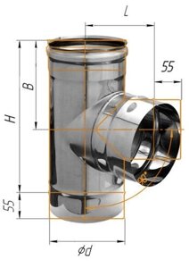 Тройник 90 градусов для дымохода из нержавейки D= 115 мм
