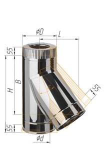 Тройник для сэндвич дымохода из нержавеющей стали 45 гр.,115х200