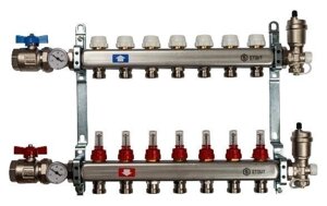 Коллекторный блок в сборе с расходомерами из нержавеющей стали 1"х3/4"х10 STOUT / СТАУТ SMS 0907 0000010