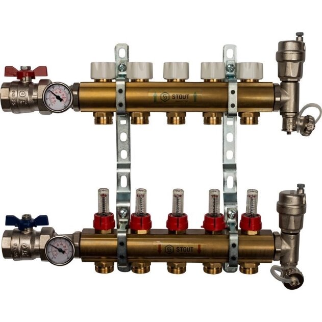 Коллекторный блок в сборе с расходомерами из латуни 1&quot;х3/4&quot;х8 STOUT / СТАУТ  SMB 0473 000008 - преимущества
