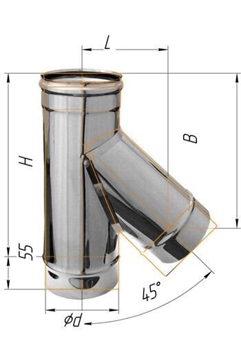 Тройни 45 градусов для дымохода  из нержавейки  D=  150 мм от компании Компания "Три Дюйма" - фото 1