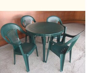 Комплект садовой мебели из пластика на 4 персоны с круглым столом Вена (т. зеленый)