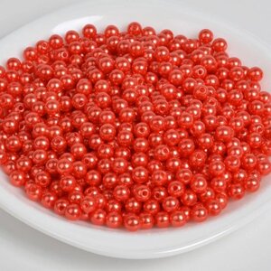 Бусины пластиковые перламутровые d-6мм,100гр (красные)