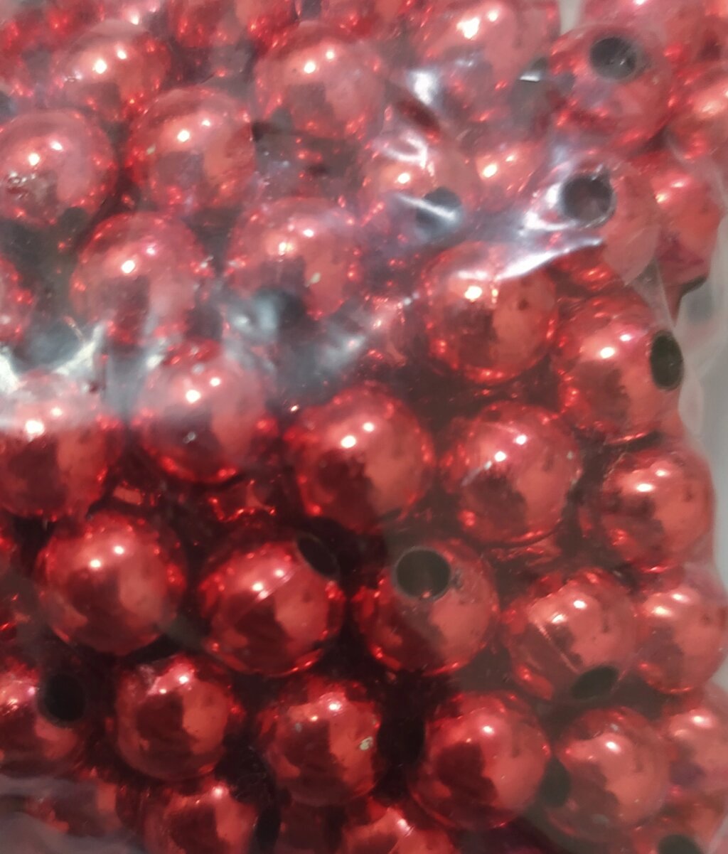 Бусины пластиковые перламутровые d-6мм,100гр  (красный металлизированный) от компании Магазин ШвейМаг - фото 1