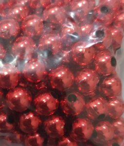 Бусины пластиковые перламутровые d-6мм,100гр (красный металлизированный)