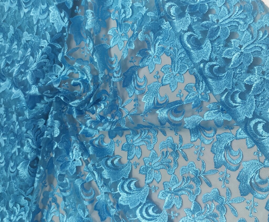Гипюр Индонезия шир 1,05м, 13,71м в рулоне (голубой) от компании Магазин ШвейМаг - фото 1