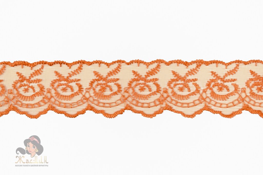 Кружево капроновое на органзе 4см, 10ярд (оранжевое) от компании Магазин ШвейМаг - фото 1