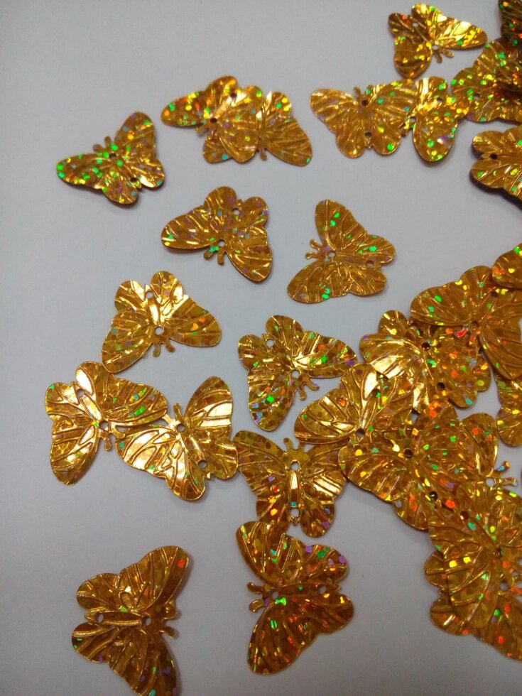 Пайетки бабочки 2см/1,5см, 25гр (золото) от компании Магазин ШвейМаг - фото 1