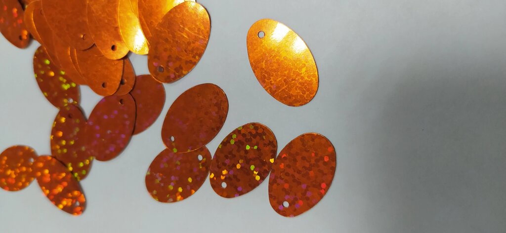 Пайетки овальные, плоские  2,5см/1,5см , 20гр (ярко-оранжевый) от компании Магазин ШвейМаг - фото 1