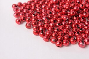 Бусины пластиковые перламутровые d-10мм,100гр (красный металлизированный)