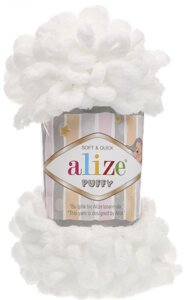 Пряжа для вязания Ализе Puffy (100% микрополиэстер) 5х100г/9.5м (белый)