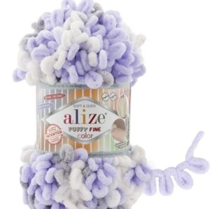 Пряжа для вязания Ализе Puffy color (100% микрополиэстер) 5х100г/9м (сиренео-белый)