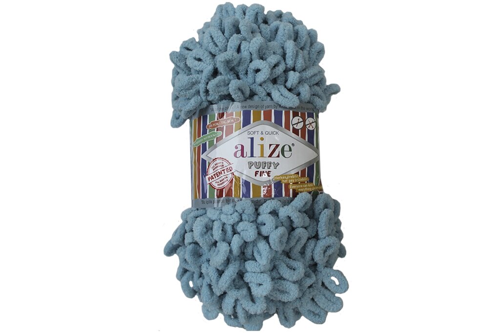 Пряжа для вязания Ализе Puffy (100% микрополиэстер) 5х100г/9.5м (лазурный) от компании Магазин ШвейМаг - фото 1