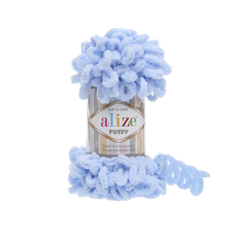 Пряжа для вязания Ализе Puffy (100% микрополиэстер) 5х100г/9.5м (св. голубой) от компании Магазин ШвейМаг - фото 1