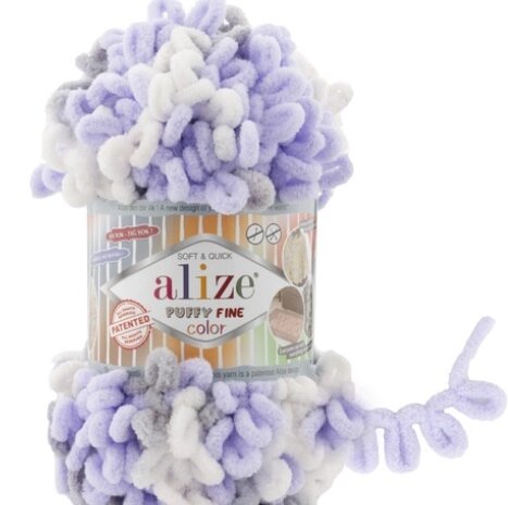 Пряжа для вязания Ализе Puffy color (100% микрополиэстер) 5х100г/9м  (сиренео-белый) от компании Магазин ШвейМаг - фото 1