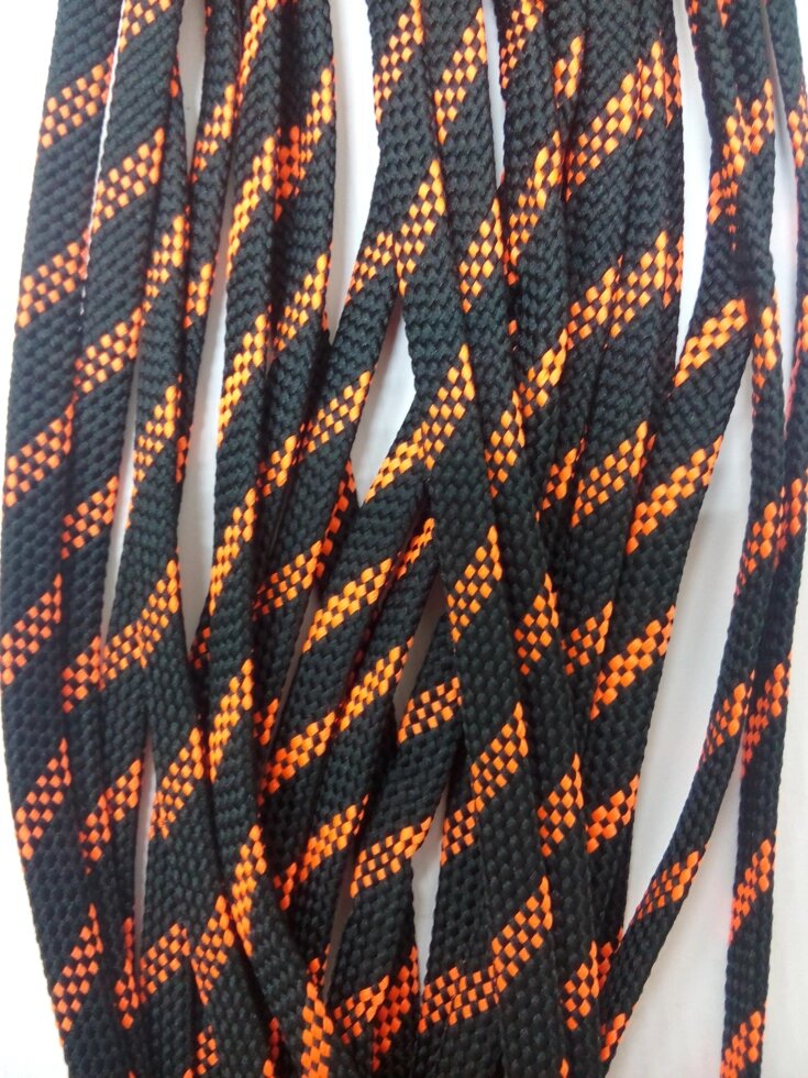 Шнурки  плоские 1м (черный/оранжевый) от компании Магазин ШвейМаг - фото 1
