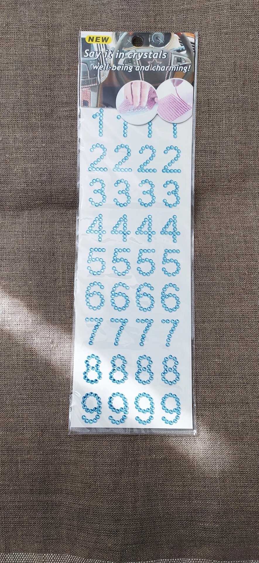 Стразы самоклеющиеся на листе 10/25см  (голубые цифры) от компании Магазин ШвейМаг - фото 1