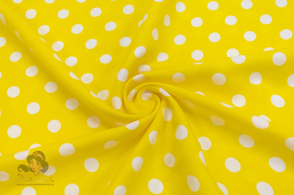 Ткань бязь шир1,5м в горох средний (желтая) от компании Магазин ШвейМаг - фото 1