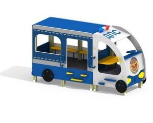 Автобус со скамейками ДПС, малая архитектурная форма для детской игровой площадки, дерево, металл