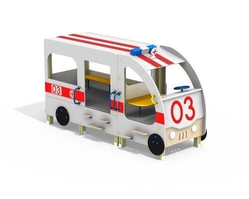 Автобус со скамейками Скорая помощь, малая архитектурная форма для детских игровых площадок, дерево, металл от компании ДетямЮга - фото 1