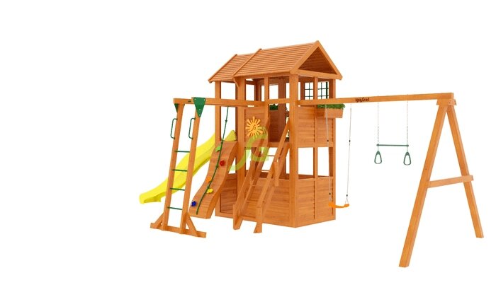 Деревянная детская площадка для дачи Клубный домик 2 c рукоходом от компании ДетямЮга - фото 1