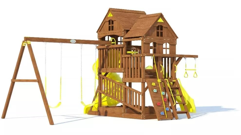 Деревянная детская площадка Panorama с 2-мя горками от компании ДетямЮга - фото 1