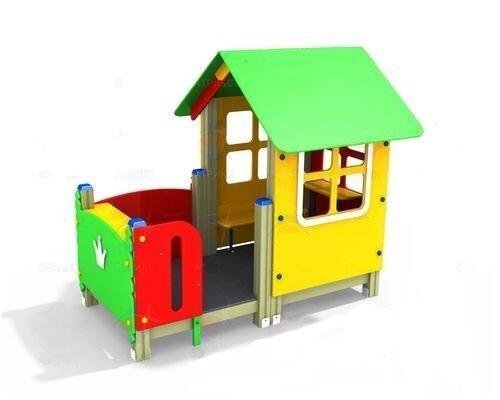 Домик с верандой и скамейкой ДМ-3, элемент детской игровой площадки, дерево, металл от компании ДетямЮга - фото 1