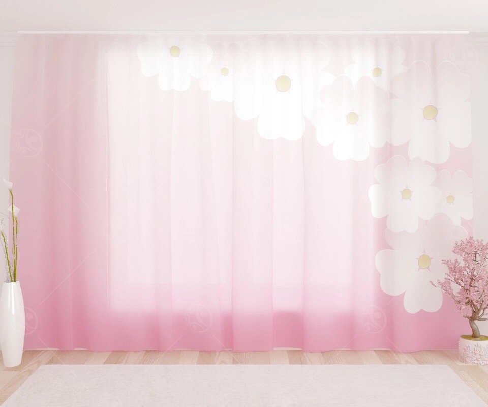 Фототюль "Белые цветы сакуры на розовом фоне 2", 2,8*1,6м от компании ДетямЮга - фото 1
